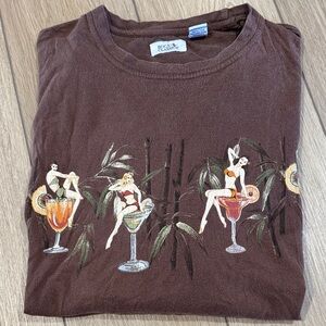 Vintage Boca Classics All Over Print Martini & Hula Girl Shirt Sz XXL Brown